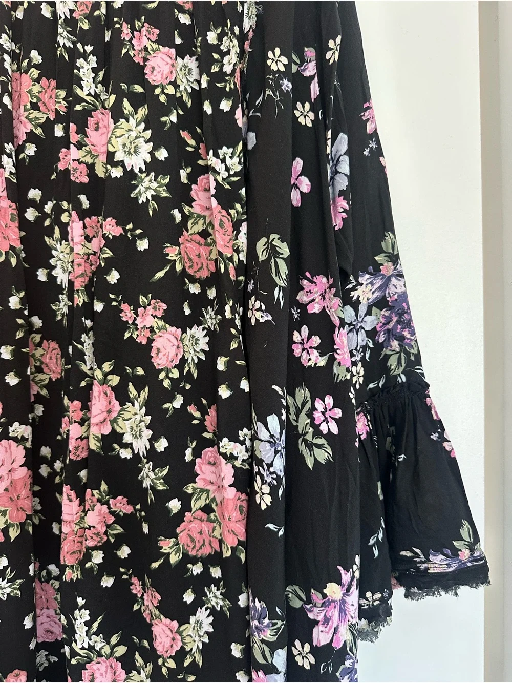 NWT XS Free People Black Floral Tunic with Pink and Lavender Flower Print - Picture 3 of 5